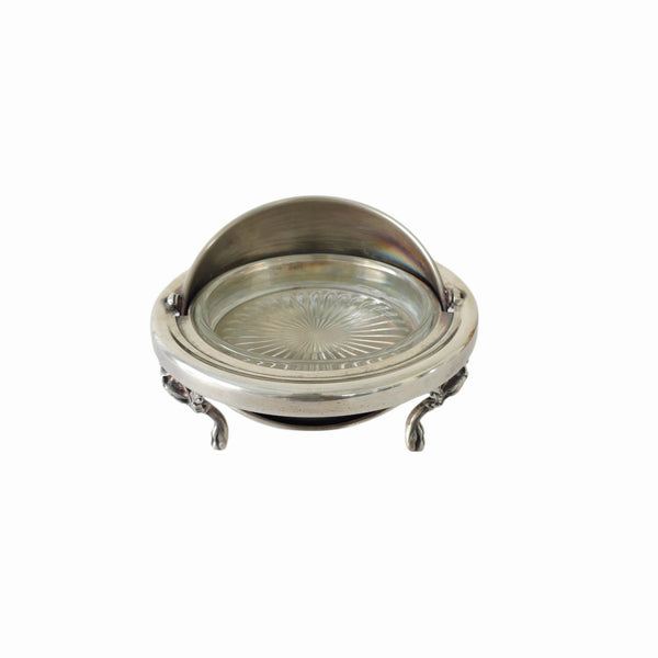 Footed Silver Condiment Butter Or Caviar Holder With Lion Detail