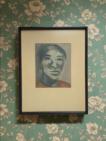 Framed Chalk Pastel Enigmatic Portrait