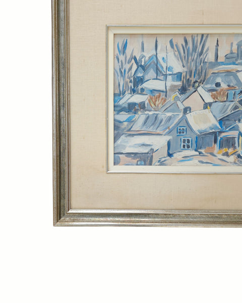 Impressionistic French Village Winter Oil On Canvas