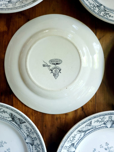 Antique Black & White Nantasket Clovelly Pattern Set Of Six Plates
