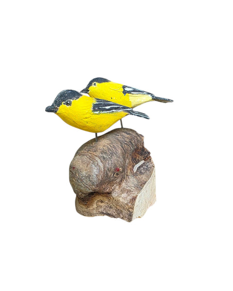 Carved Wood Goldfinch Pair