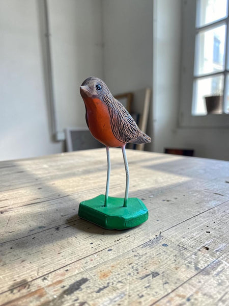 Carved Wood Bird With Metal Legs