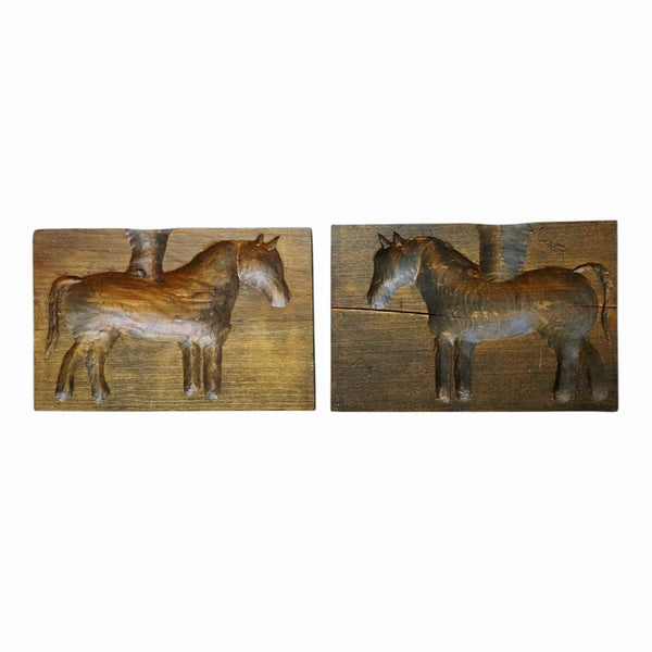 Antique Quebec Maple Sugar Mold Pair With Horses