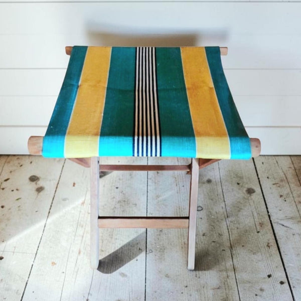 Vintage Folding Wood & Canvas Cottage Camp Stool