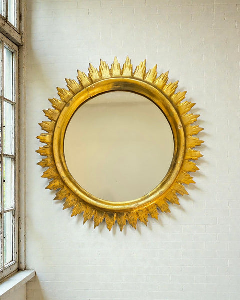 Mid Century Spanish Gilt Wood Sun Mirror