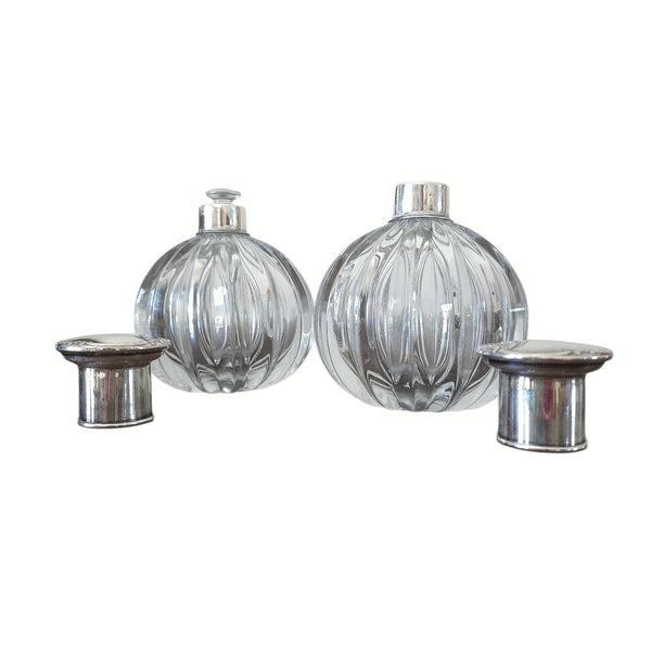 Art Deco Glass & Silver Perfume Dresser Bottles