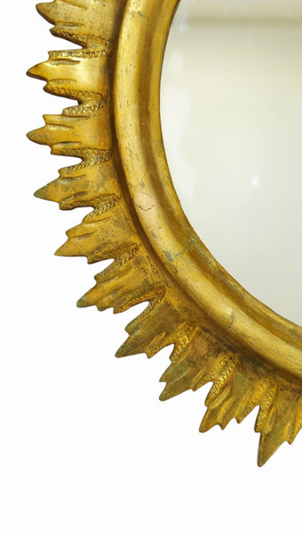 Mid Century Spanish Gilt Wood Sun Mirror