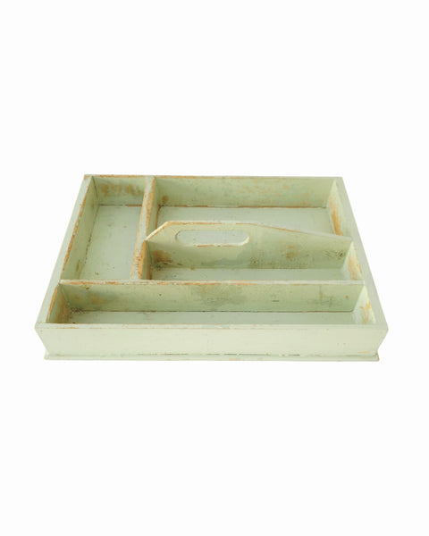 Wood Cutlery Tote In Green