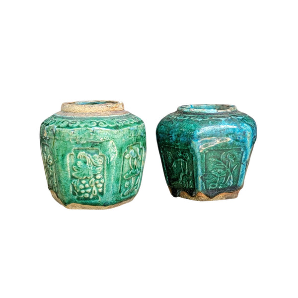 Antique Shihan Green Pottery Ginger Jars