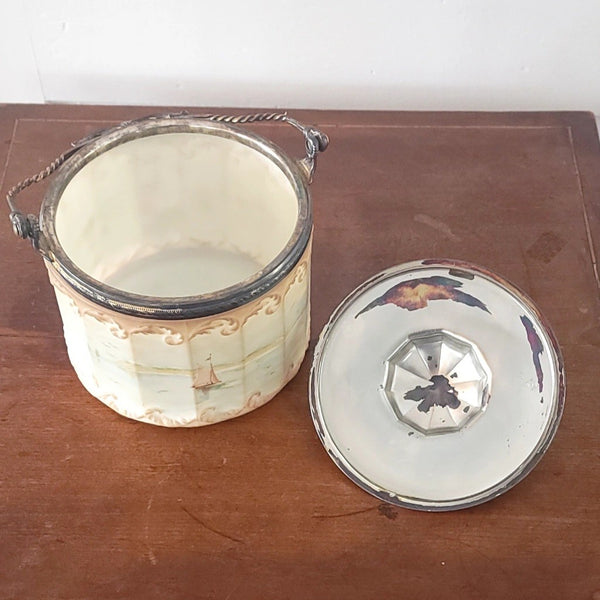 Antique Pairpoint Biscuit Barrel Seaside Nautical Scene