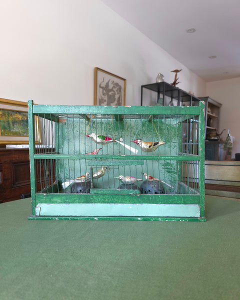 Vintage Green Wood & Metal Bird Cage