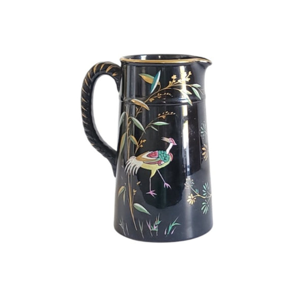 Antique Jackfield Type Pottery Pitcher With Birds