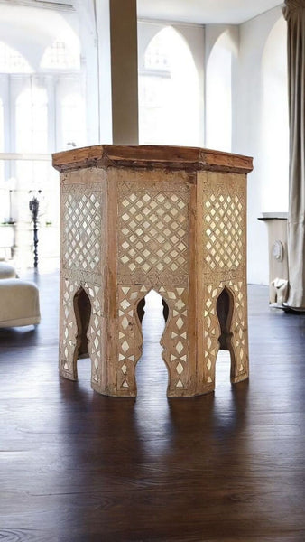 19th Century Moorish Octagonal Tabouret Table Mother Of Pearl Inlay