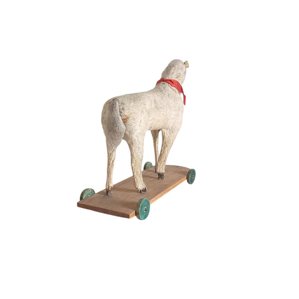 Antique Toy Horse On Wood Base With Wheels