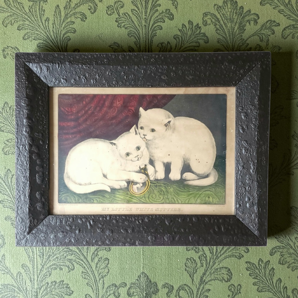 Antique Currier & Ives Framed 'White Kittens'