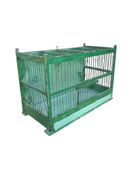 Vintage Green Wood & Metal Bird Cage