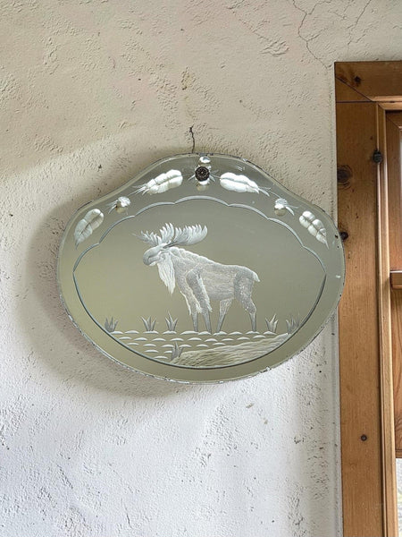 Etched Mirror With Wonderful Moose & Scalloped Edge