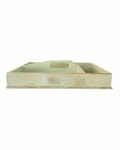 Wood Cutlery Tote In Green
