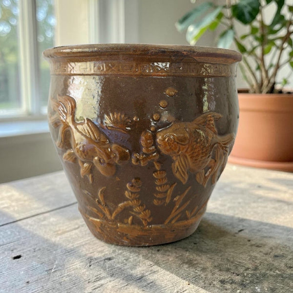 Antique Chinese Shandong Province 'Fish Pond' Stoneware Planter