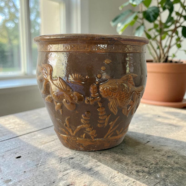 Antique Chinese Shandong Province 'Fish Pond' Stoneware Planter