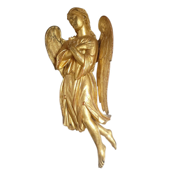 Antique Carved Wood Gilt Hanging Angel