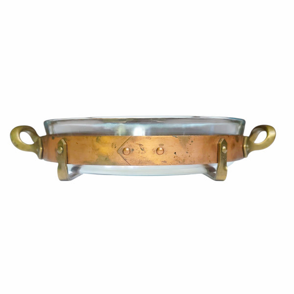 Nils Johan Mid-Century Copper & Brass Serving Stands With Pyrex Glass Dish Inserts