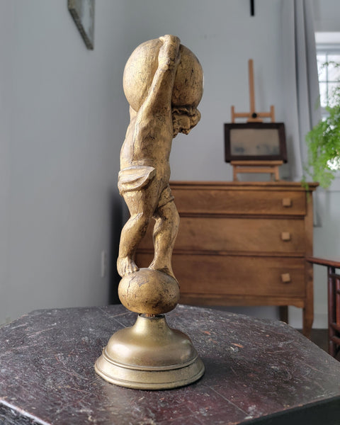 Antique Gilt Figure Atlas On Stand