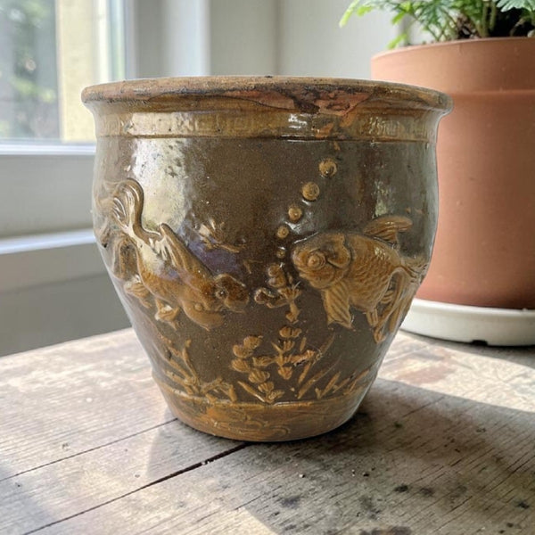 Antique Chinese Shandong Province 'Fish Pond' Stoneware Planter