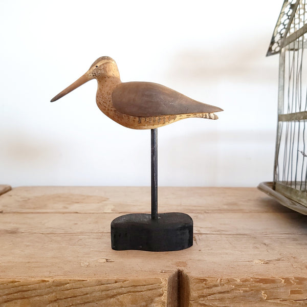 Painted Carved Wood Sandpiper ShoreBird On Stand