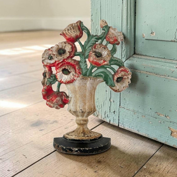 Hubley Cast Iron Painted Poppy Doorstop