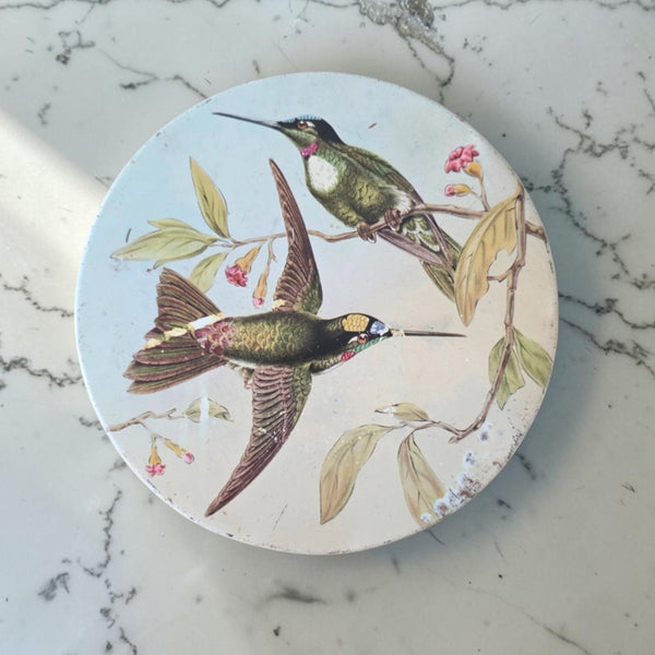 Vintage Biscuit Tin With Hummingbirds