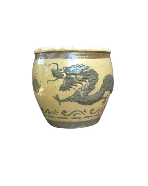 Antique Chinese Pottery Dragon Cache Plant Flower Pot