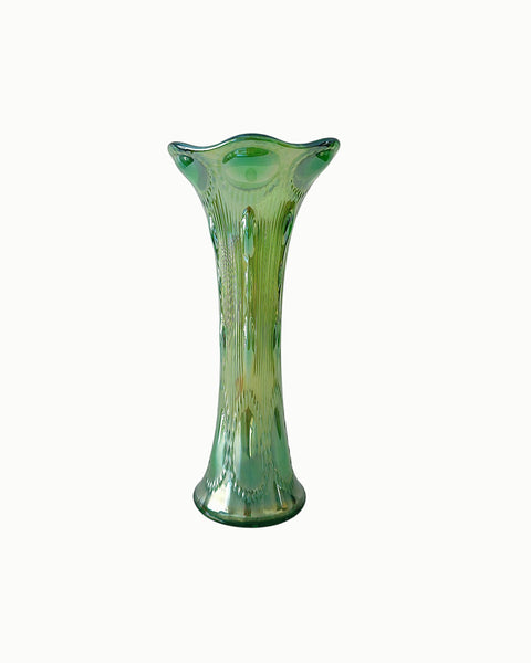 Emerald Green Imperial Beaded Bullseye Glass Vase