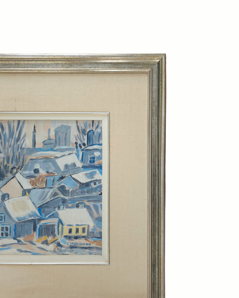 Impressionistic French Village Winter Oil On Canvas