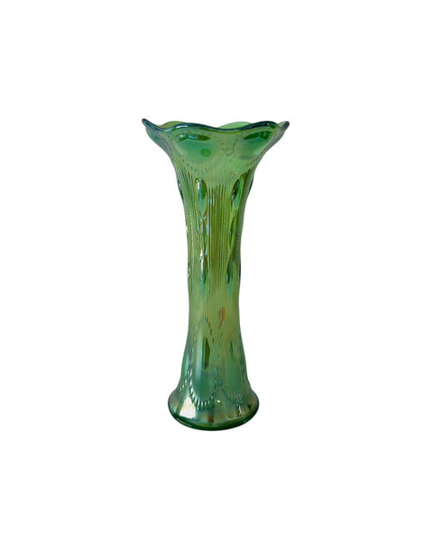 Emerald Green Imperial Beaded Bullseye Glass Vase
