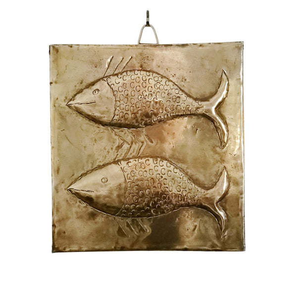 Antique Brass Cake Pie Mold With Fish