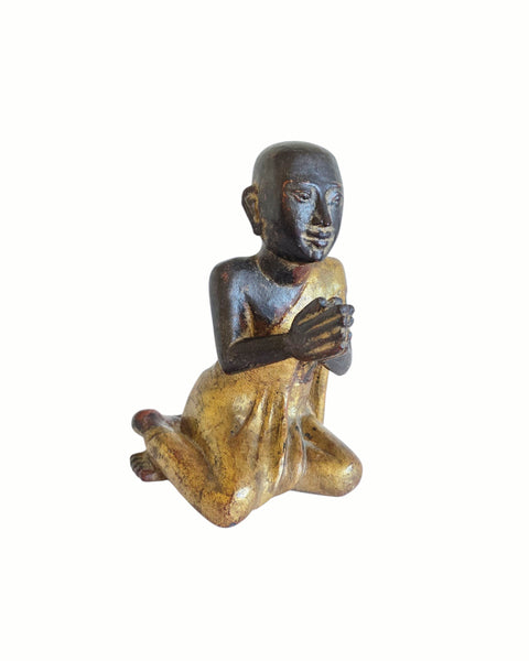 Antique Burmese Carved Wpod Figure Of Moggalana Disciple Of Buddha
