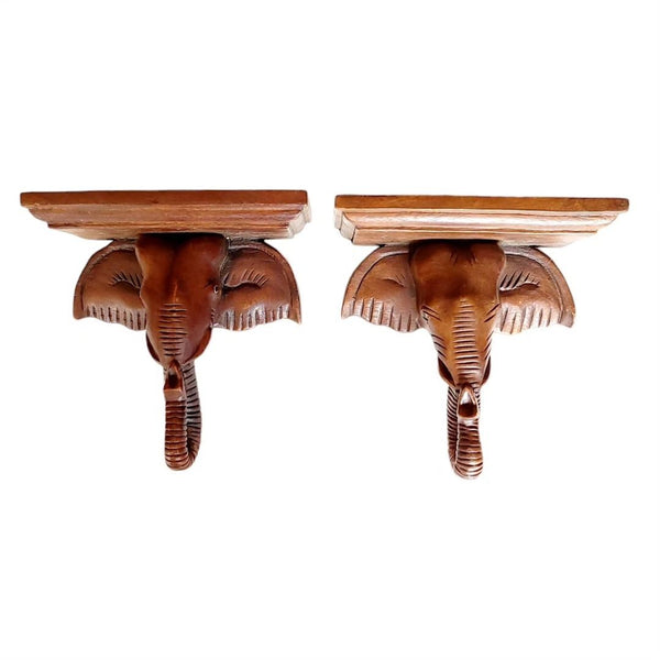 Carved Wood Elephant Sconces