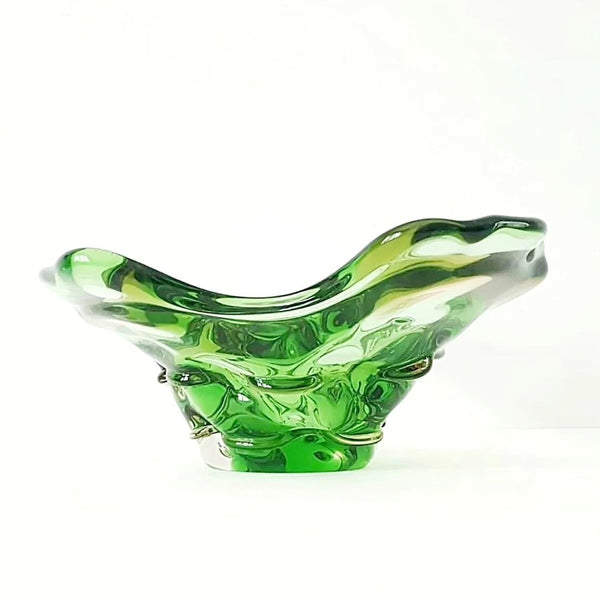 Green Mid Century Art Glass Centerpiece Bowl