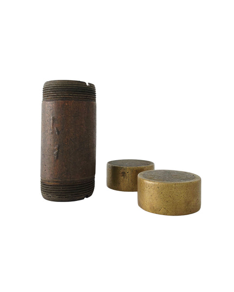Antique Cylindrical Wood & Brass Container