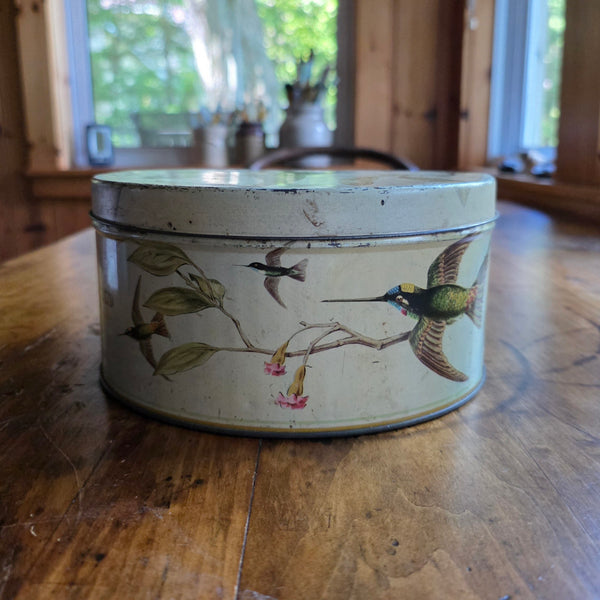 Circa 1950's Peak Frean Biscuit Tin With Humingbirds