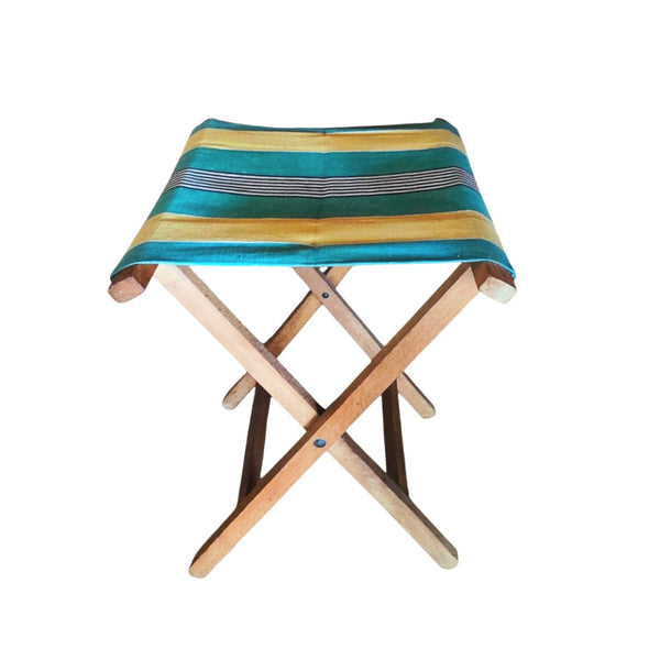 Vintage Folding Wood & Canvas Cottage Camp Stool