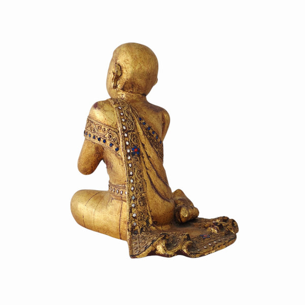 Antique Carved Giltwood Burmese Mandalay Figure Of Buddha's Disciple Moggallana