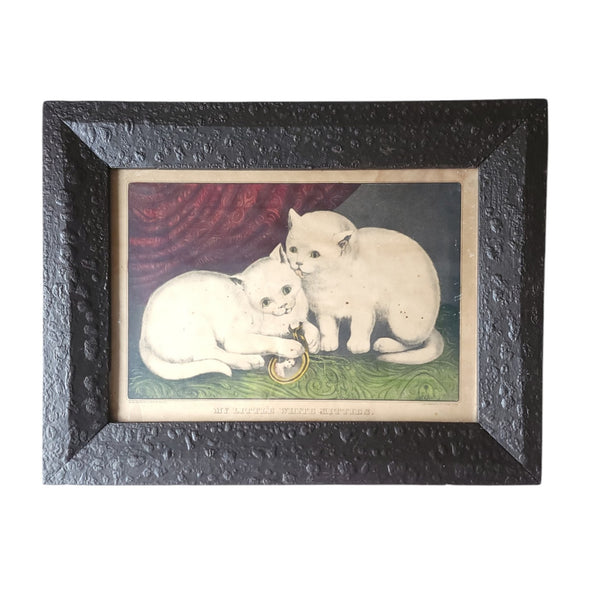 Antique Currier & Ives Framed 'White Kittens'