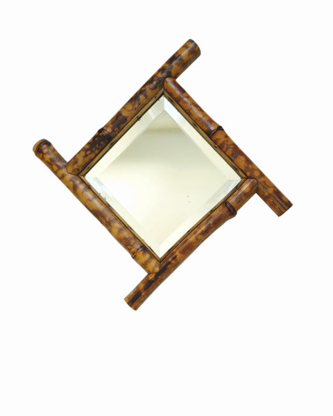 Antique French Bamboo Mirror With Bevelled Glass