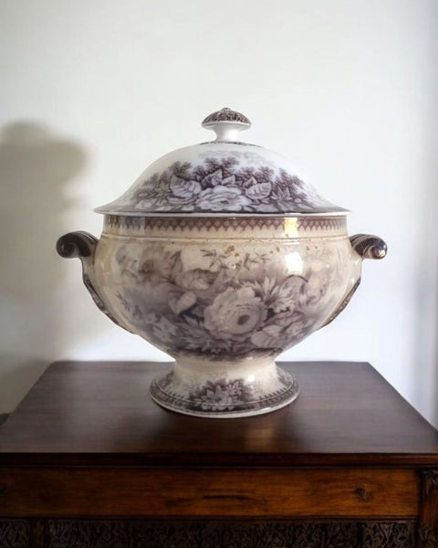 Antique French Transferware Sarreguemines Floral Jardiniere Soup Tureen