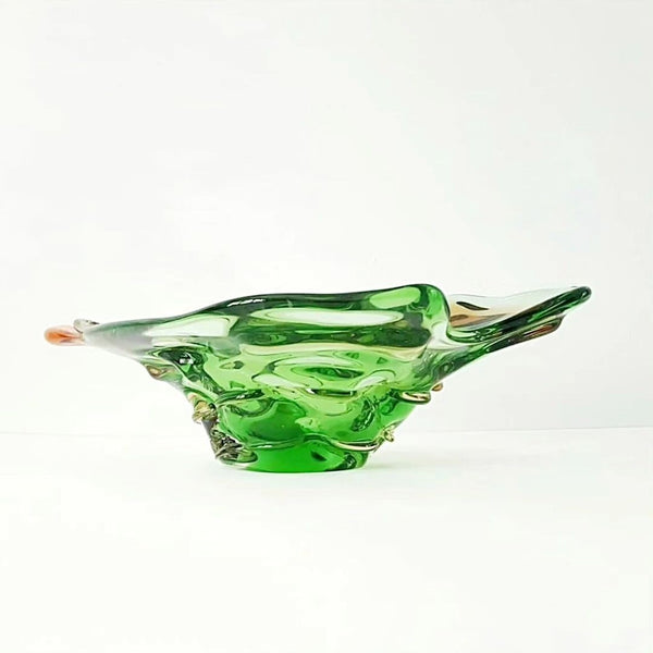 Green Mid Century Art Glass Centerpiece Bowl