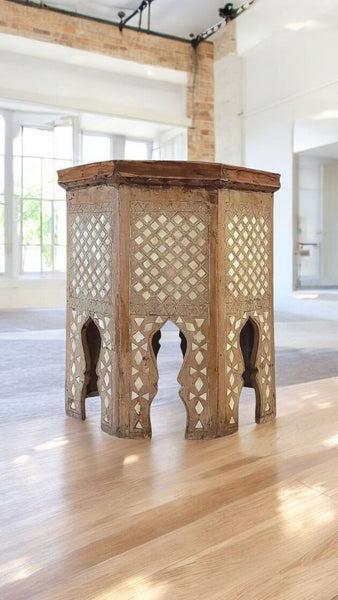 19th Century Moorish Octagonal Tabouret Table Mother Of Pearl Inlay