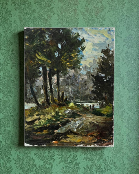 Moody Impressionist Forest Landscape Oil on Board
