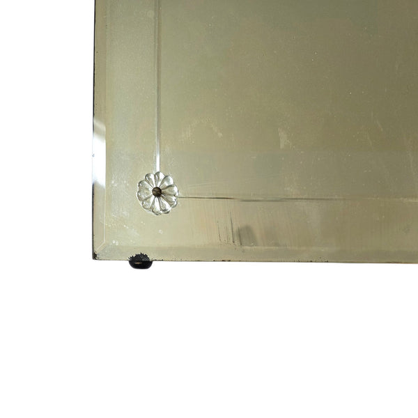 Antique Bevelled Etched Glass Mirror With Finial